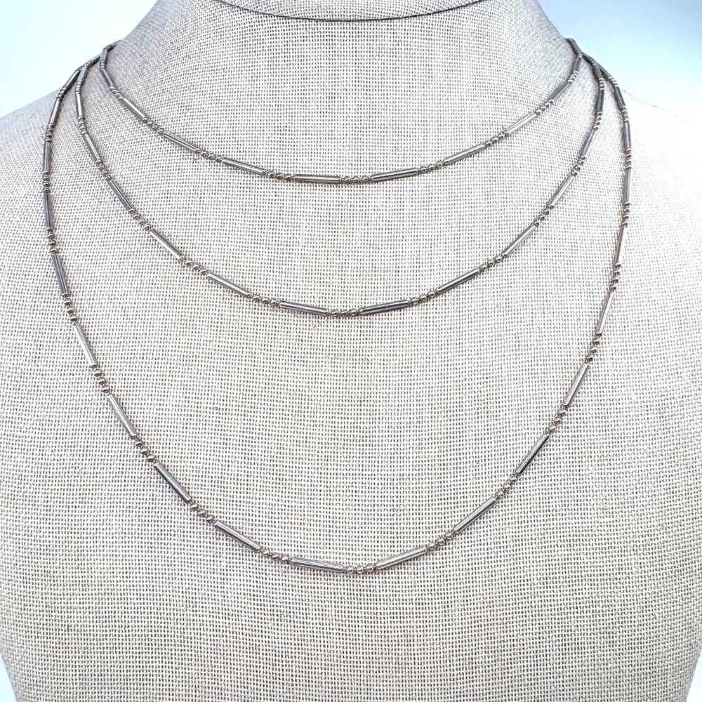 VTG Sterling Silver 925 Bead Bar Alternating Chain Necklace Size 59" Length